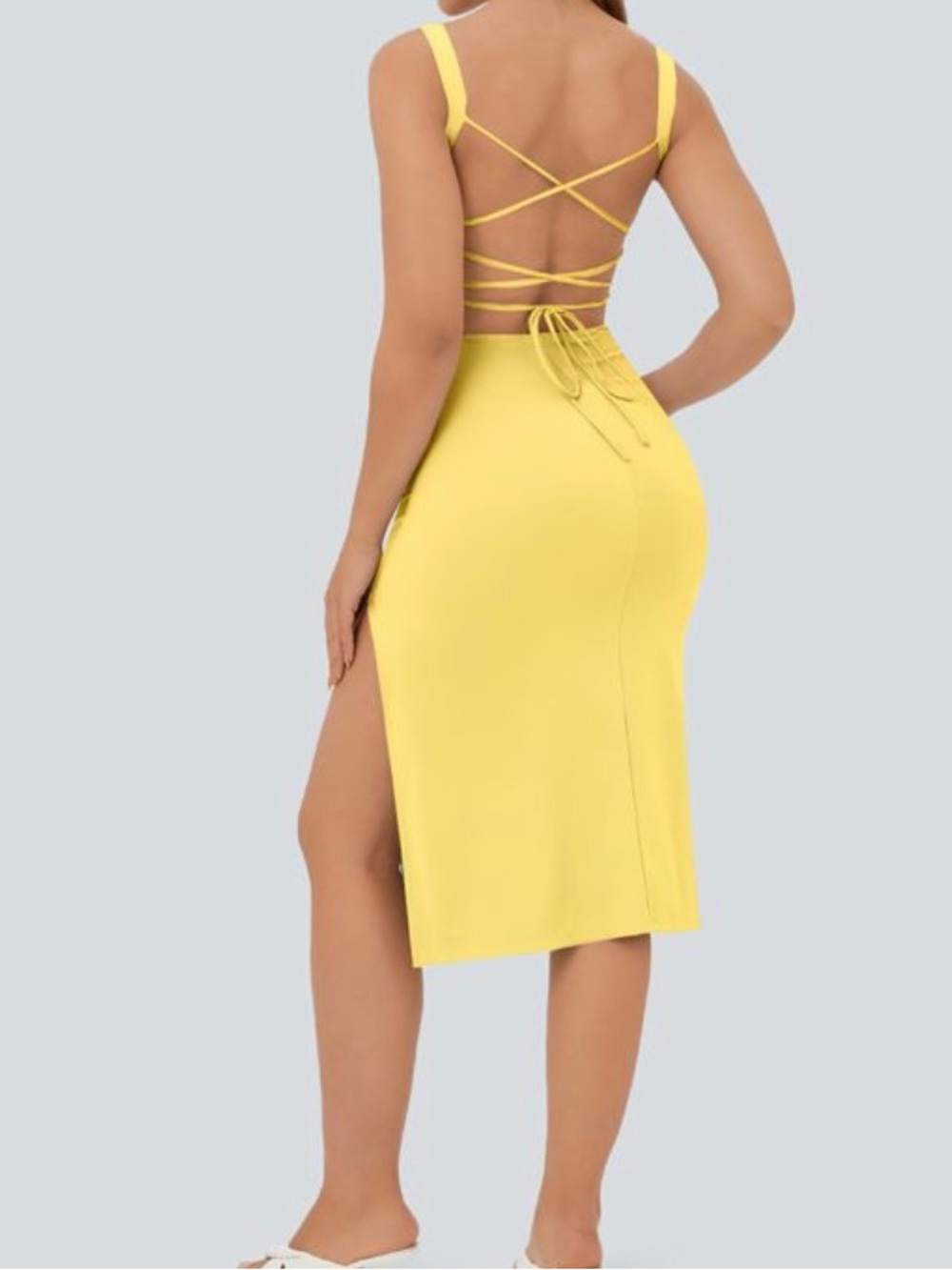 HALARA Yellow Strappy Back Midi Dress